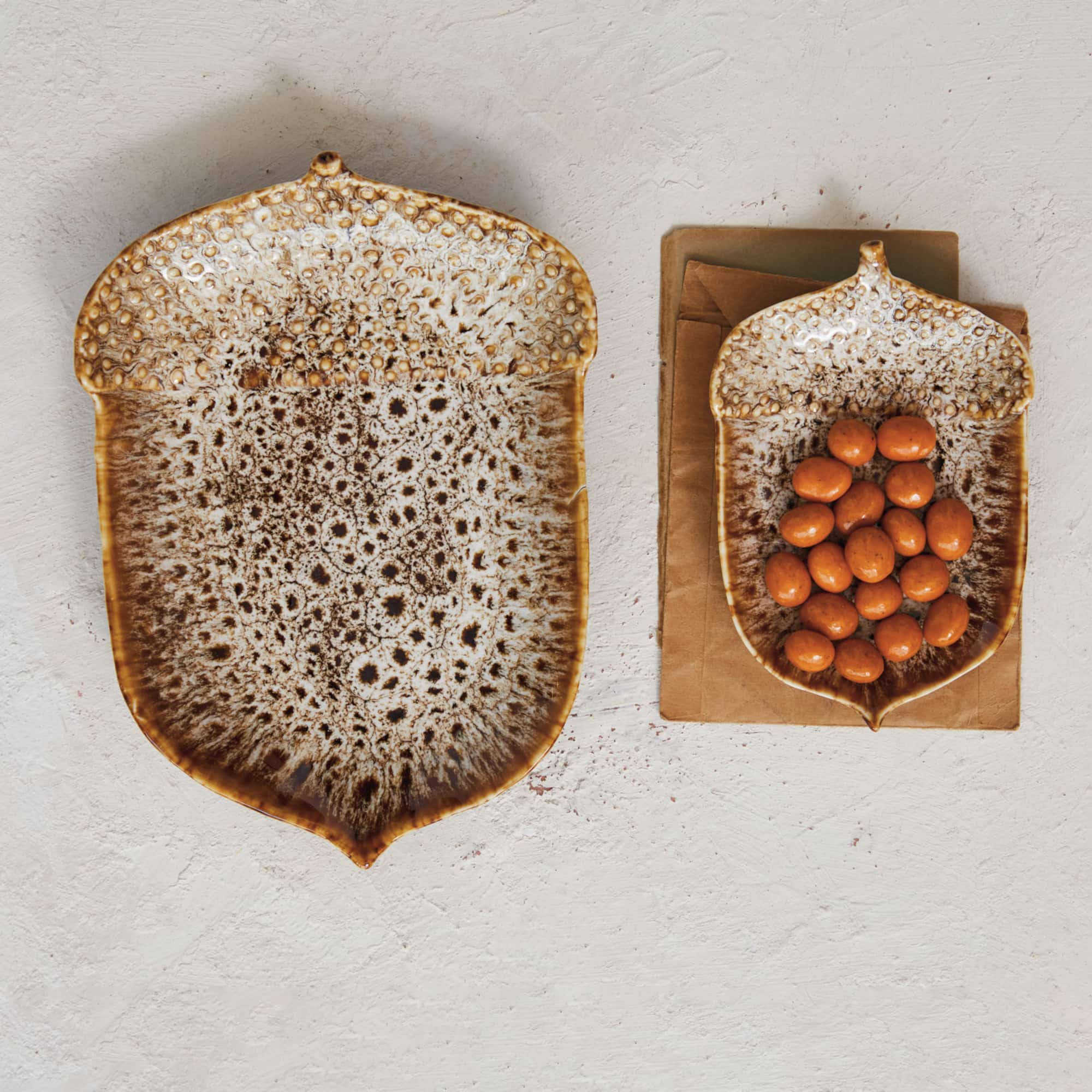 Hello Honey 8.25" Brown Reactive Glaze Stoneware Acorn Shaped Plate